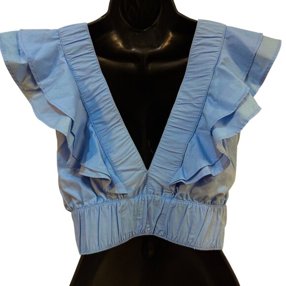 Abercrombie & Fitch Top Small Blue Ruffle V-Neck Cropped Romantic Boho - Picture 3 of 8